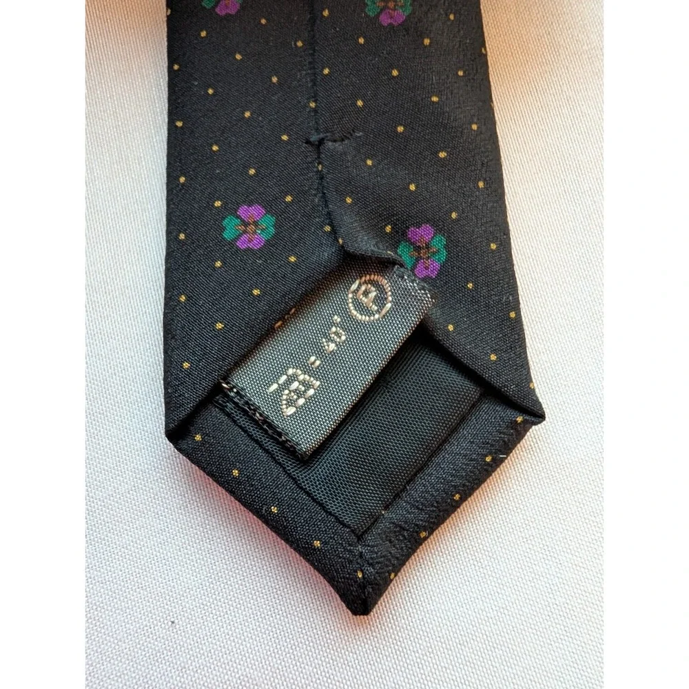 Ermenegildo Zegna 100%‎ Silk Tie Black Gold Dot Purple Floral Made in Italy